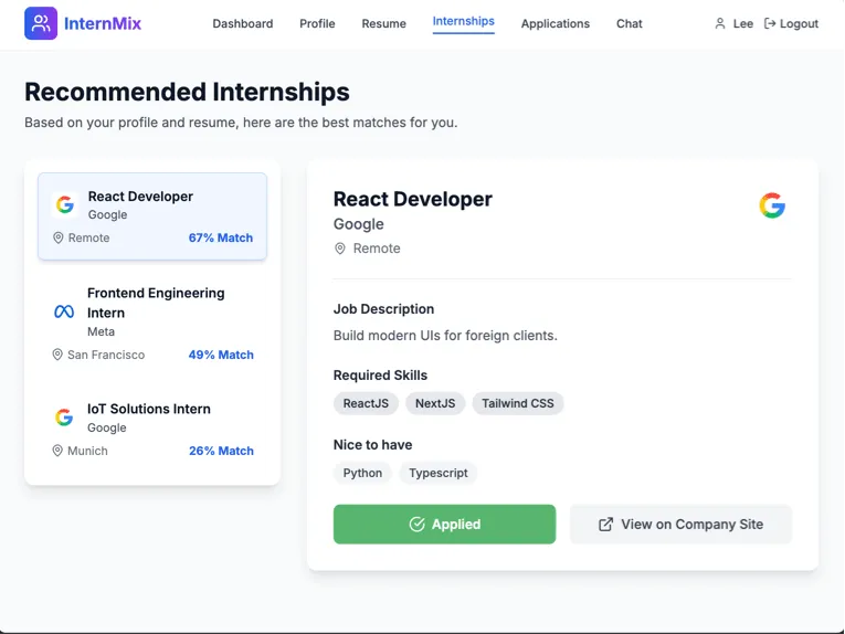 InternMix internships listing